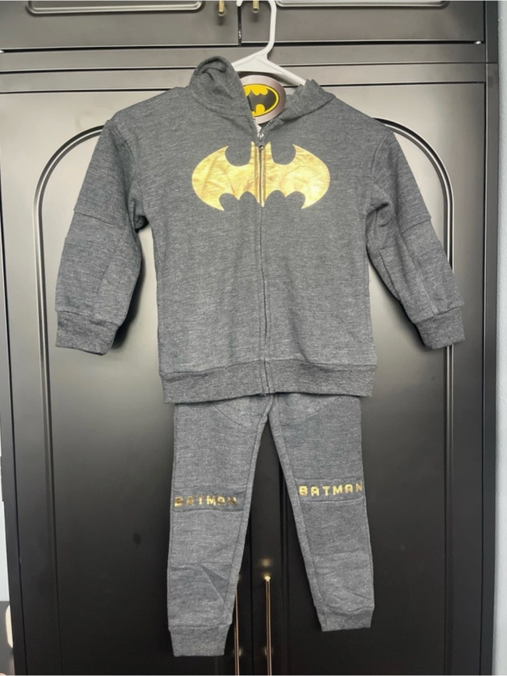 Batman Gray Hoodie & Jogger Set with Gold Logo